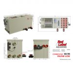 "Technical diagram and multi-angle rendering of the Red Label Aquaking Combifilter 30/35 Inline Low pond filtration system. Shows perspective, side, front, and rear views with labelled inlet and outlet ports (Ø110 mm), dirty water discharge, and spoolbox width (600 mm). Dimensions include 1547 mm length, 640 mm width, 720 mm height (827 mm with base), and 1804 mm side view length. Designed for maximum pond volumes: 30,000 litres (gravity/pump) and 60,000 litres (shower) Shirley Aquatics, Perfect Ponds, Koi Collection. Absolute Koi, Cotswold Koi, Warwickshire Koi, Dragons Gate Koi, Plenty of Koi, Rainbow Koi, Japan Koi Import, Cuttlebrook Koi Farm, Koi Water Garden Ltd, Japan Koi Import, Koi Wholesale, Quality Nishikigoi, BLACKBURN HOUSE KOI, Koi carp for sale, The Oaks Koi Farm, Queni Koi Limited, Koi Carp (UK) Ltd, Wakefield Koi Ltd, Kitsu Koi, Kings Lynn Koi, New Forest Koi, Koi Logic, Exclusively Koi Ltd, World of Koi, Koi carp for sale (Wednesbury), Koi and pond supplies, A19 Koi & Pond Supplies, The Koi Pool Water Gardens, SKS Wholesale Ltd."