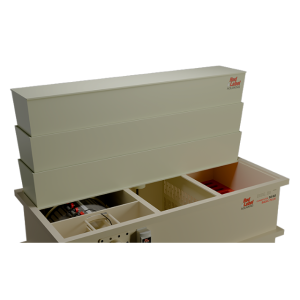 Red Label 50/60 trickle filter for enhanced biological filtration in koi ponds, helping maintain clean and healthy water.