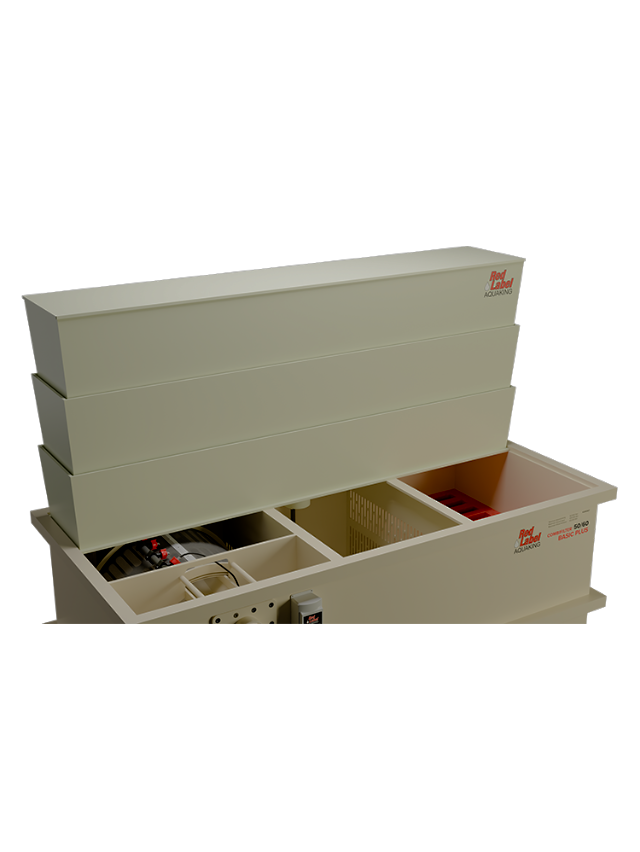 Red Label 50/60 trickle filter for enhanced biological filtration in koi ponds, helping maintain clean and healthy water.